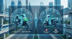 Jio AirFiber indoor router unit showing a blinking red LED light indicating no 5G signal, next to a smartphone displaying the MyJio app diagnostics screen