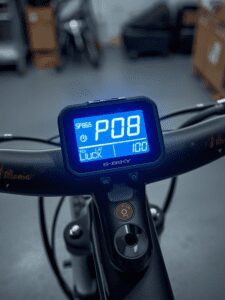 S866 E-Bike Display showing P08 Speed Limit setting in the programming menu